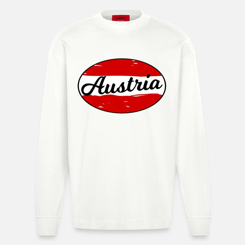 Austria Script Logo auf Rot - Heavyweight Oversized Organic Langarmshirt Made in EU - OFF WHITE