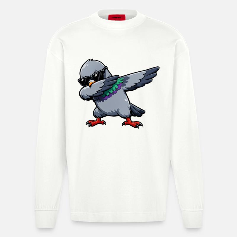 Dabbing Taube - Heavyweight Oversized Organic Langarmshirt Made in EU - OFF WHITE
