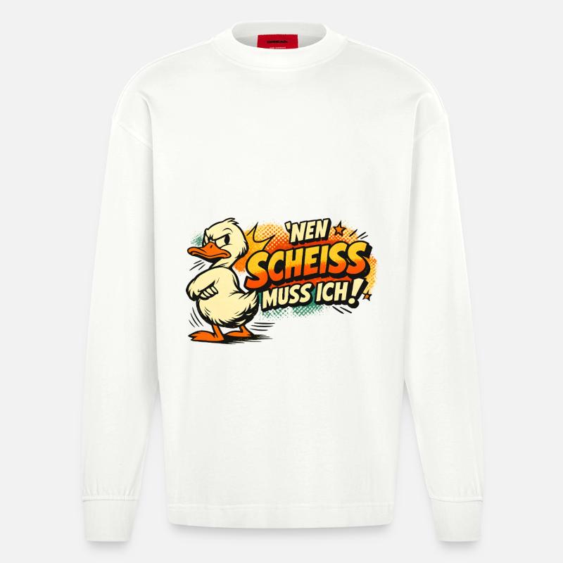 Einen Scheiss muss ich! Lustiges Statement - Heavyweight Oversized Organic Langarmshirt Made in EU - OFF WHITE