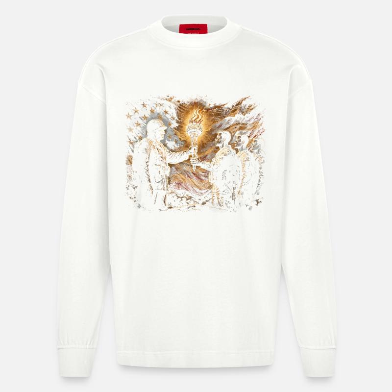 Veterans Day for Democrats - Heavyweight Oversized Organic Longsleeve Shirt Made in EU - OFF WHITE