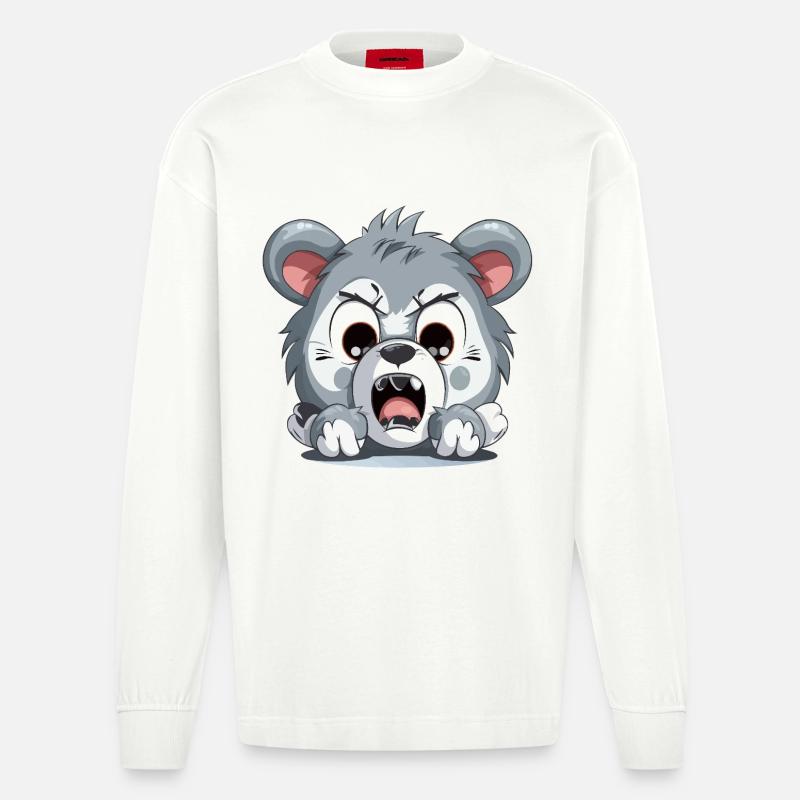 Wütender Welpen Cartoon – Animierte Aggression - Heavyweight Oversized Organic Langarmshirt Made in EU - OFF WHITE