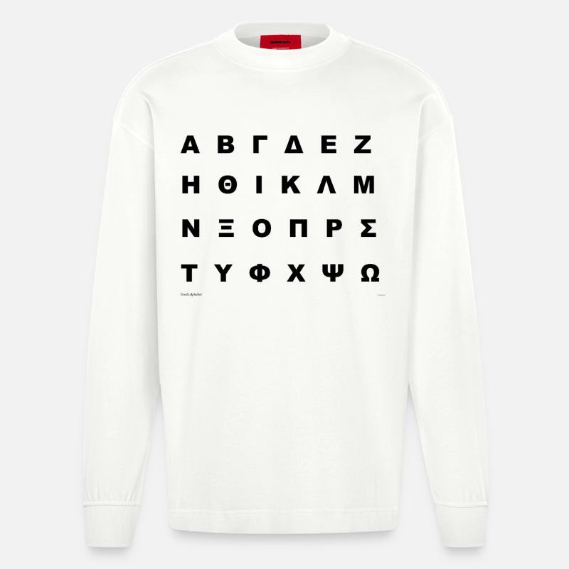 Griechisches Alphabet (schwarz) - Heavyweight Oversized Organic Langarmshirt Made in EU - OFF WHITE