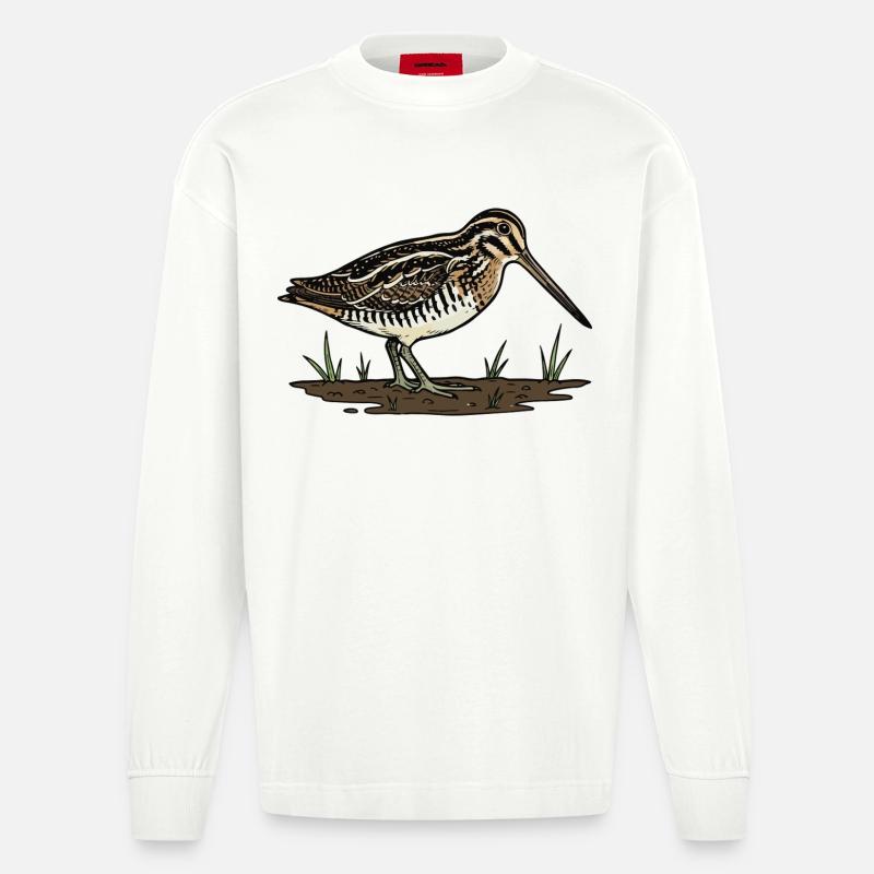 Snipe, Snipe, Tarnvogel - Heavyweight Oversized Organic Langarmshirt Made in EU - OFF WHITE