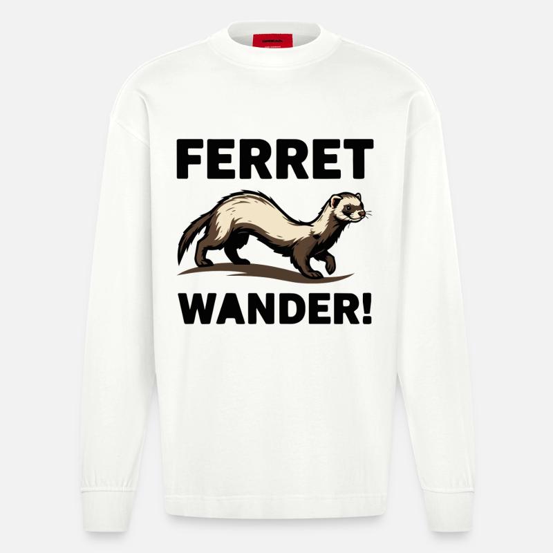 Ferret Wander Ferret Exploration Browsing - Heavyweight Oversized Organic Longsleeve Shirt Made in EU - OFF WHITE