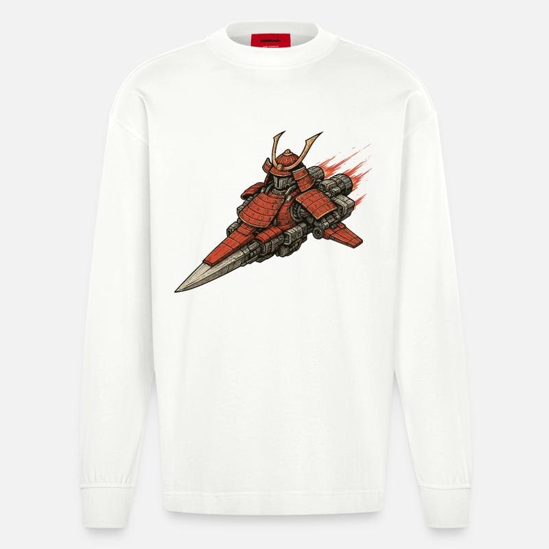 Samurai Spaceship - Heavyweight Oversized Organic Longsleeve Shirt Made in EU - OFF WHITE