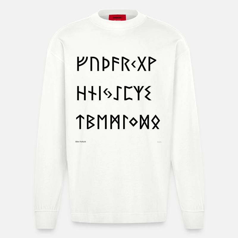 Elder Futhark (schwarz) - Heavyweight Oversized Organic Langarmshirt Made in EU - OFF WHITE