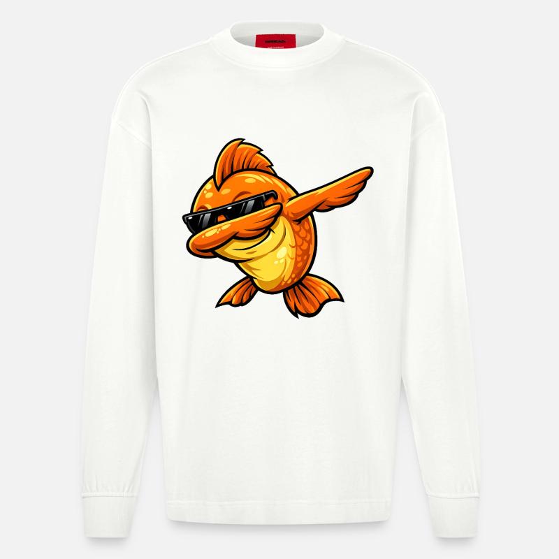Dabbing Goldfisch - Heavyweight Oversized Organic Langarmshirt Made in EU - OFF WHITE