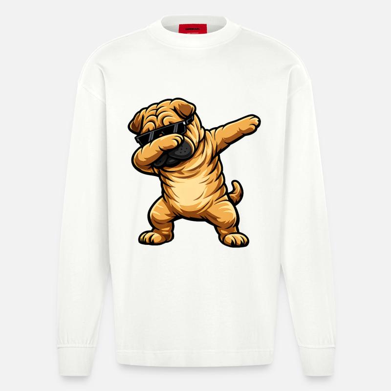 Dabbing Shar Pei - Heavyweight Oversized Organic Langarmshirt Made in EU - OFF WHITE