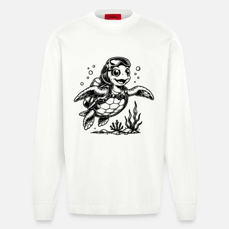 Schildkröte Taucher mit Sauerstoffflasche - Heavyweight Oversized Organic Langarmshirt Made in EU - OFF WHITE