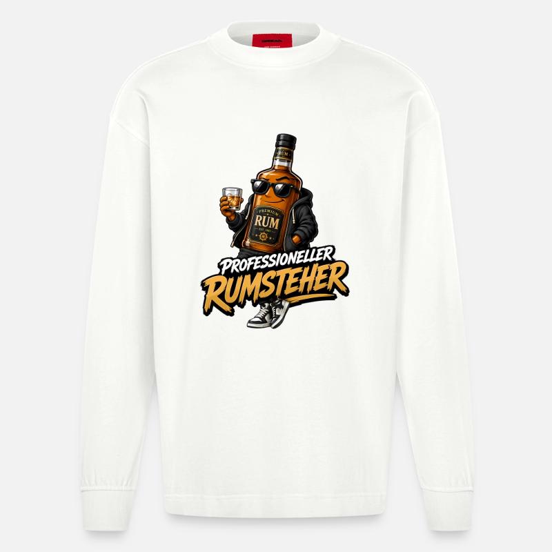 Professioneller Rumsteher Rum Flasche - Heavyweight Oversized Organic Langarmshirt Made in EU - OFF WHITE