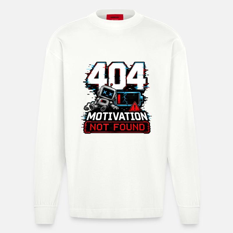 404 Motivation Not Found Roboter - Heavyweight Oversized Organic Langarmshirt Made in EU - OFF WHITE