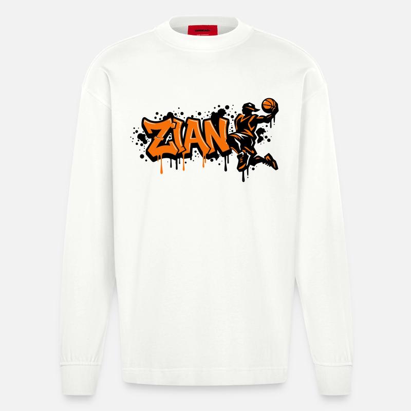 Zian Graffiti Dunk Orange - Heavyweight Oversized Organic Langarmshirt Made in EU - OFF WHITE