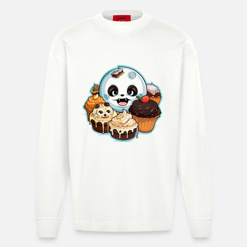 Cupcake Panda Kawaii - Manches longues bio épais oversize fabriqué en UE - OFF WHITE