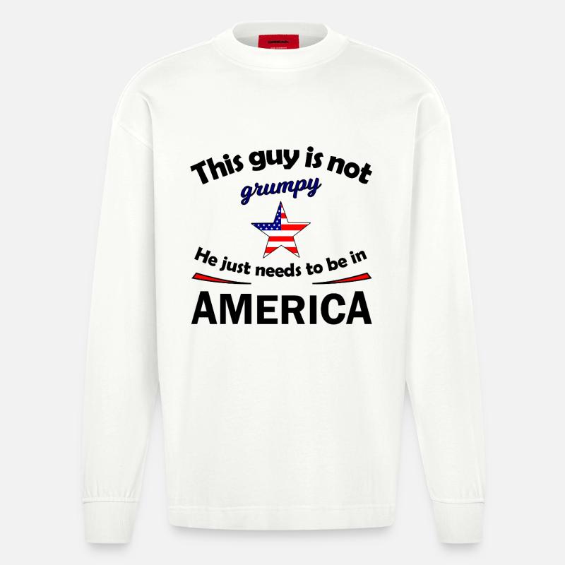 Grumpy Star mit US Flaggenstern - Heavyweight Oversized Organic Langarmshirt Made in EU - OFF WHITE