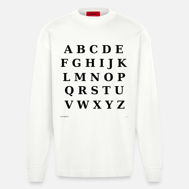 Lateinisches Alphabet (schwarz) - Heavyweight Oversized Organic Langarmshirt Made in EU - OFF WHITE