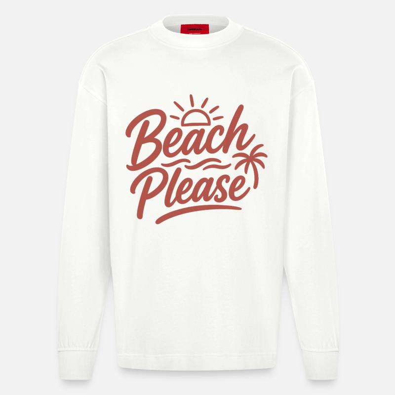 Beach Please Sunset Palm - Heavyweight Oversized Organic Longsleeve Shirt Made in EU - OFF WHITE