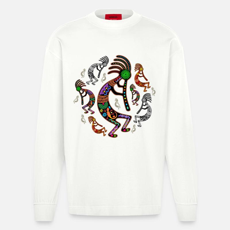 Kokopelli-Regenbogenfarben - Heavyweight Oversized Organic Langarmshirt Made in EU - OFF WHITE