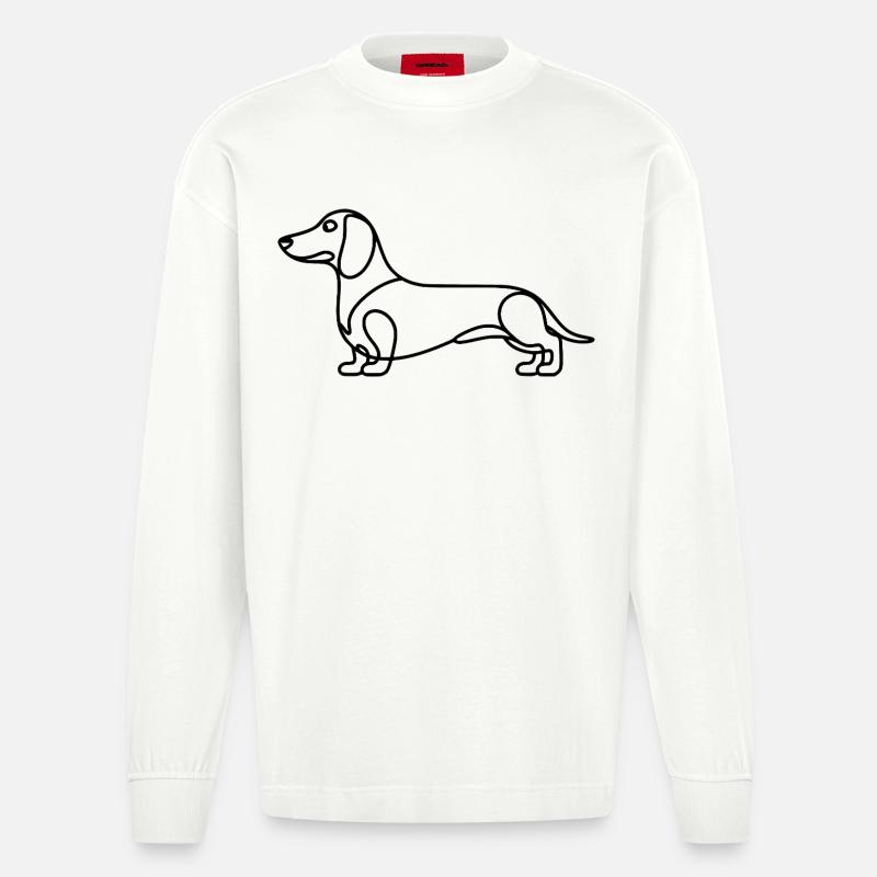 Dackel Lineart - Heavyweight Oversized Organic Langarmshirt Made in EU - OFF WHITE