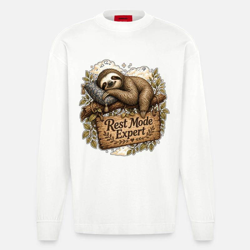 Rest Mode Expert Faultier - Heavyweight Oversized Organic Langarmshirt Made in EU - OFF WHITE