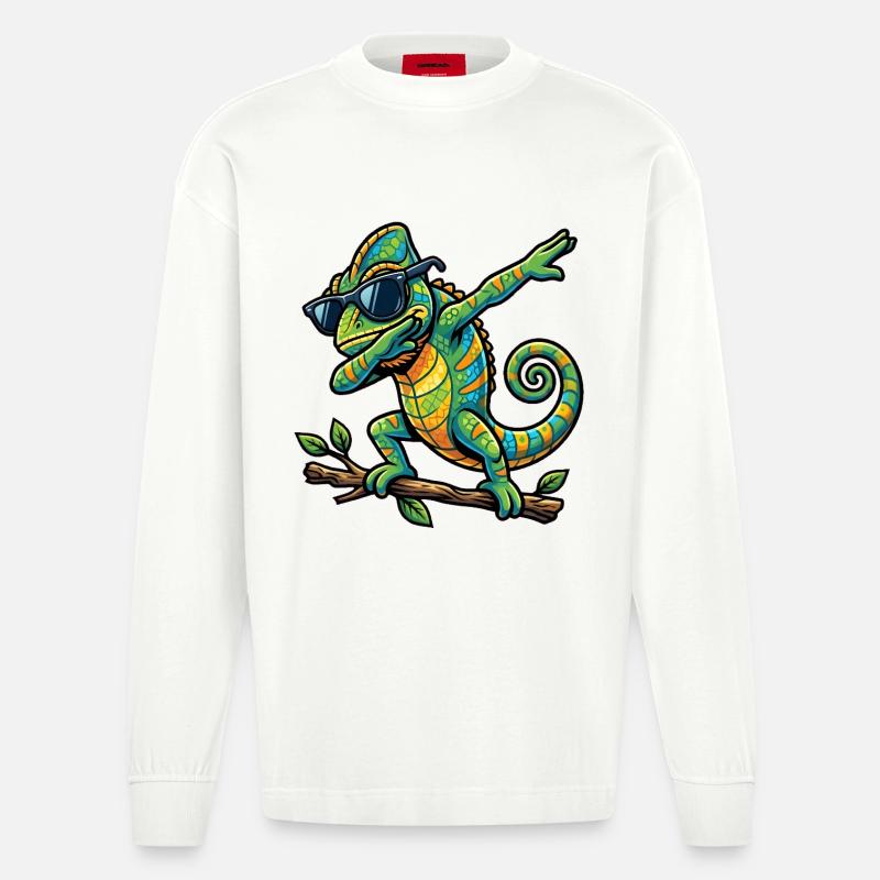 Dabbing Chamäleon - Heavyweight Oversized Organic Langarmshirt Made in EU - OFF WHITE