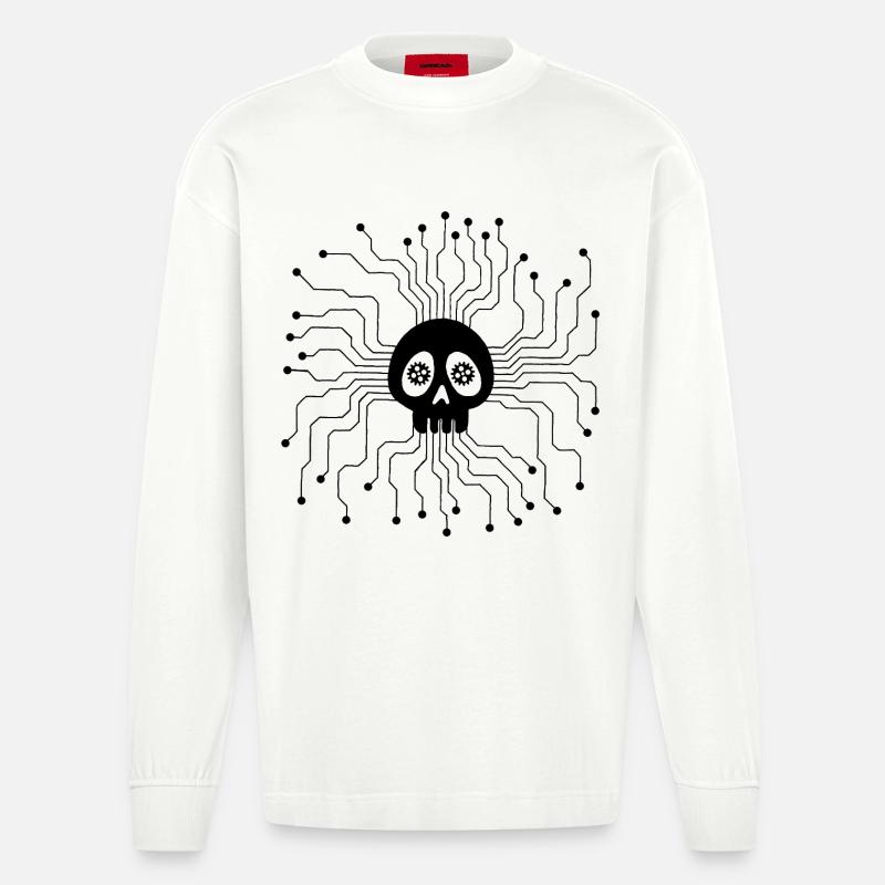 Microprocessor Skull (Black) - Heavyweight Oversized Organic Longsleeve Shirt Made in EU - OFF WHITE