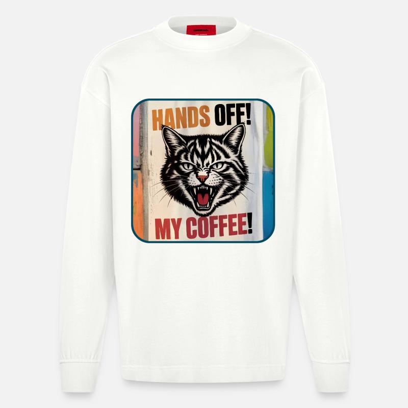 Mon café – Chatte en colère - Manches longues bio épais oversize fabriqué en UE - OFF WHITE