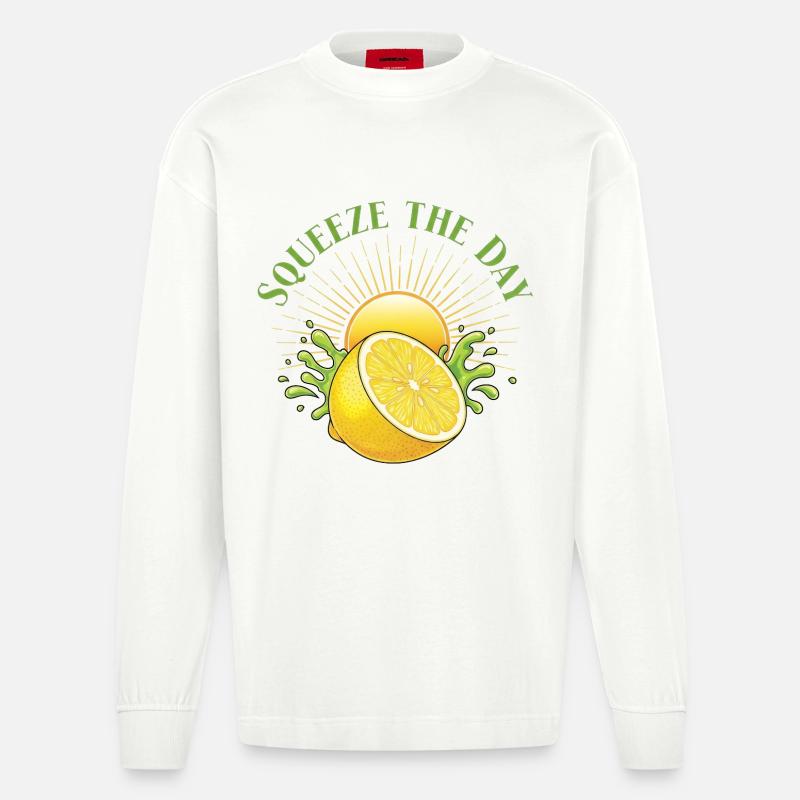 Squeeze the Day Zitronen-Splash - Heavyweight Oversized Organic Langarmshirt Made in EU - OFF WHITE