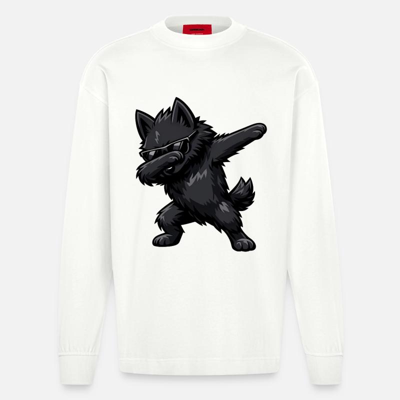 Dabbing Schipperke - Heavyweight Oversized Organic Langarmshirt Made in EU - OFF WHITE