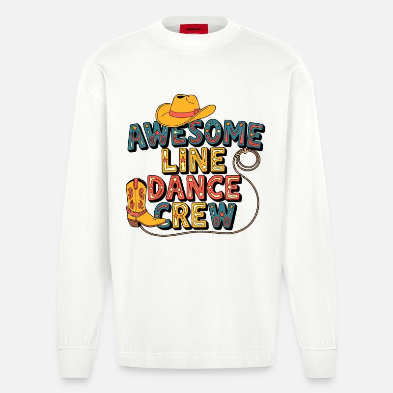Cowboy Line Dance Crew - Heavyweight Oversized Organic Langarmshirt Made in EU - OFF WHITE