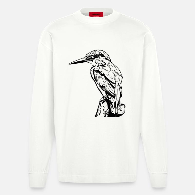 Specht / Eisvogel - Heavyweight Oversized Organic Langarmshirt Made in EU - OFF WHITE