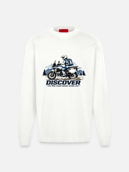 Discover – Motorcycle Adventure Tours Riders - Heavyweight Oversized Organic Longsleeve Shirt Made in EU - OFF WHITE