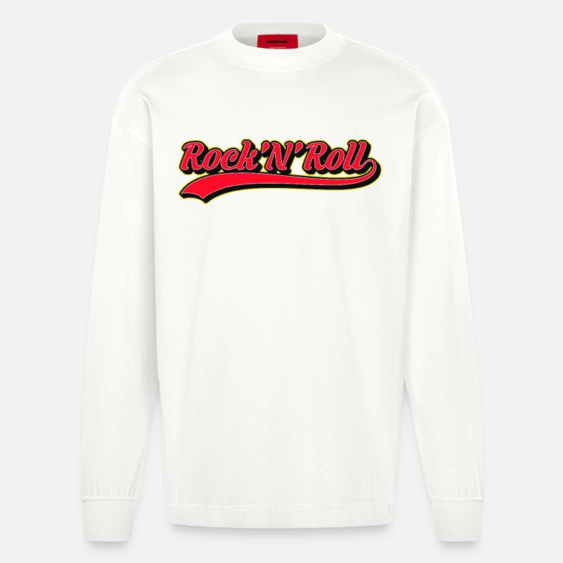 Rock 'N' Roll Retro Script Logo - Heavyweight Oversized Organic Langarmshirt Made in EU - OFF WHITE