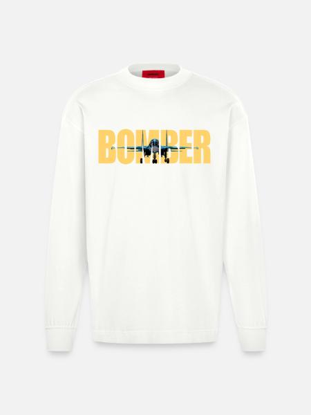 Bomber Su-34 - Heavyweight Oversized Organic Longsleeve Shirt Made in EU - OFF WHITE