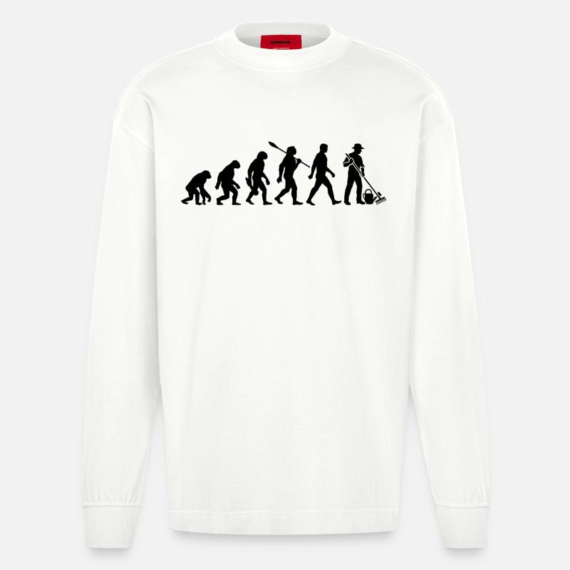 Evolution - Gärtner - Garten - Gartenarbeit - Heavyweight Oversized Organic Langarmshirt Made in EU - OFF WHITE