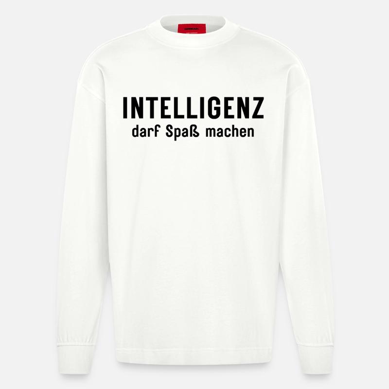 Intelligenz darf Spaß machen Statement Design - Heavyweight Oversized Organic Langarmshirt Made in EU - OFF WHITE