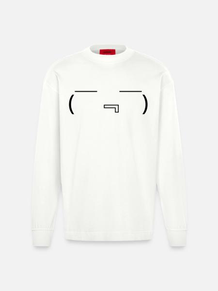 Hungry Emote ( ̄『 ̄) Drooling Kaomoji - Heavyweight Oversized Organic Longsleeve Shirt Made in EU - OFF WHITE