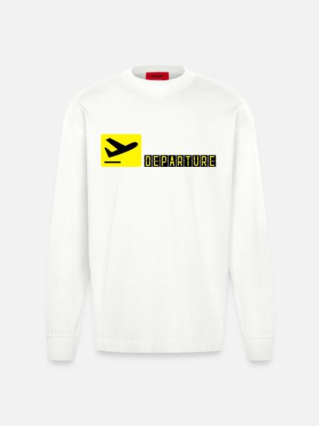 Airplane taking off - Heavyweight Oversized Organic Longsleeve Shirt Made in EU - OFF WHITE
