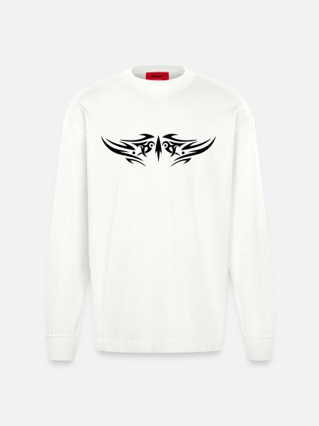 Large jagged Tribal Tattoo ornament. - Heavyweight Oversized Organic Longsleeve Shirt Made in EU - OFF WHITE