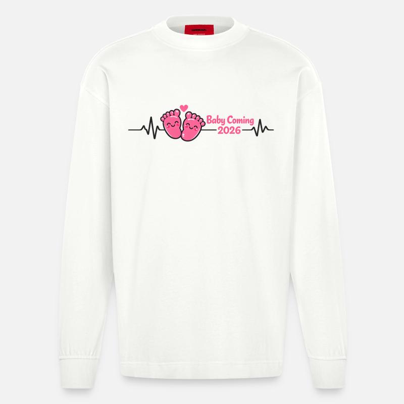 Mama 2026 Herzschlag Werdende Mutter 2026 - Heavyweight Oversized Organic Langarmshirt Made in EU - OFF WHITE