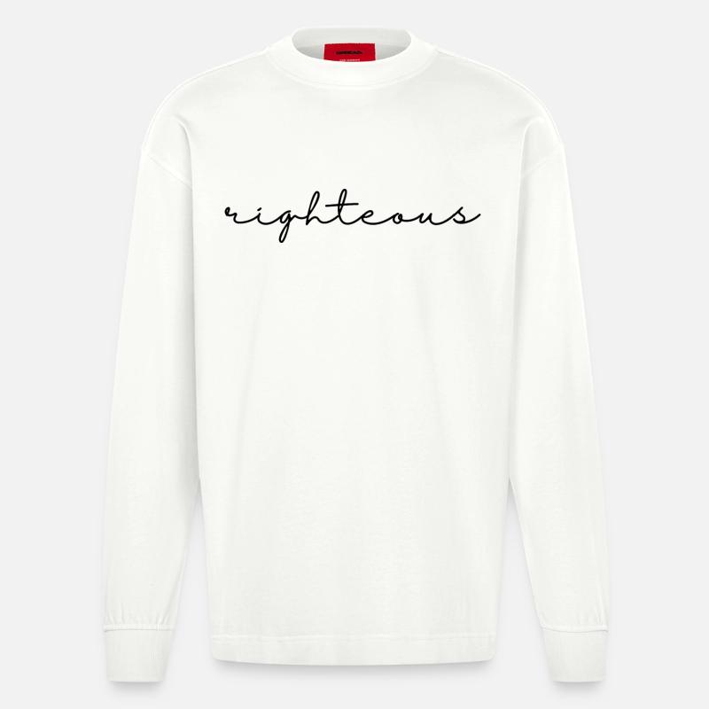 Righteous script - Heavyweight Oversized Organic Longsleeve Shirt Made in EU - OFF WHITE