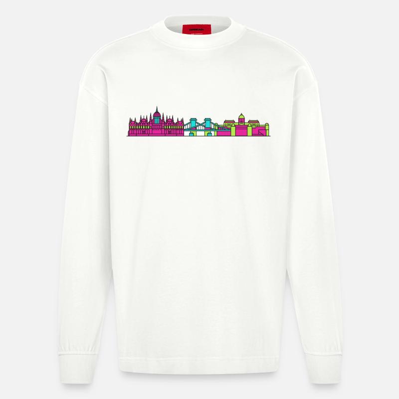 Budapester Stadtskyline-Parlament: Moderne Kunst - Heavyweight Oversized Organic Langarmshirt Made in EU - OFF WHITE