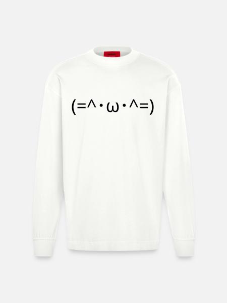 Chats Émote (=^・ω・^=) Chat mignon Kaomoji - Manches longues bio épais oversize fabriqué en UE - OFF WHITE
