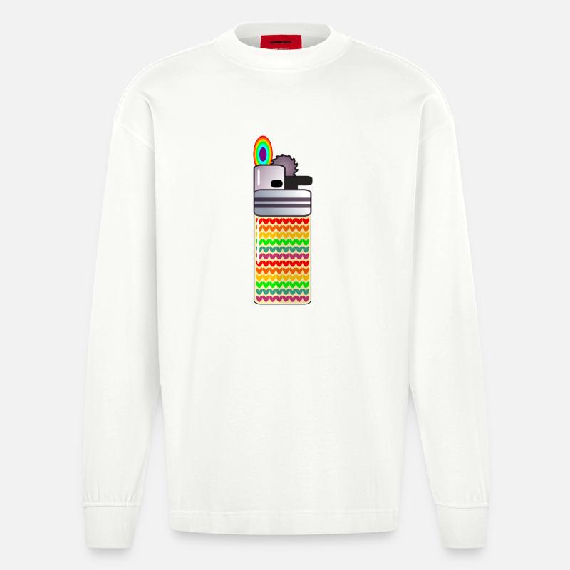 REGENBOGEN - FEUERZEUG RAUCHEN - Heavyweight Oversized Organic Langarmshirt Made in EU - OFF WHITE