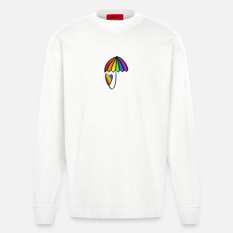 Regenbogen Herz mit Schirm - Heavyweight Oversized Organic Langarmshirt Made in EU - OFF WHITE