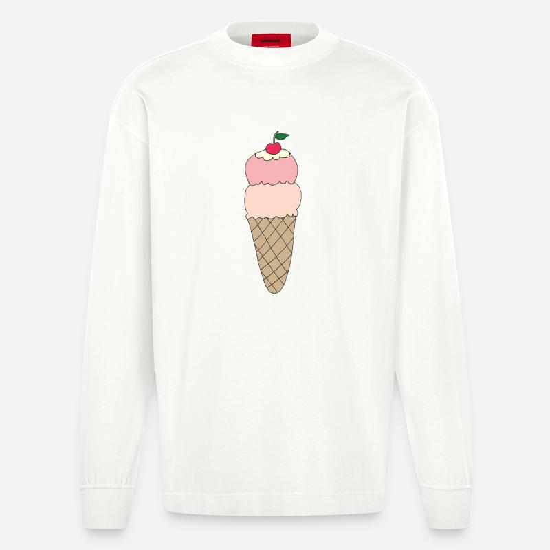 Eiscreme mit Kirsche Design - Heavyweight Oversized Organic Langarmshirt Made in EU - OFF WHITE