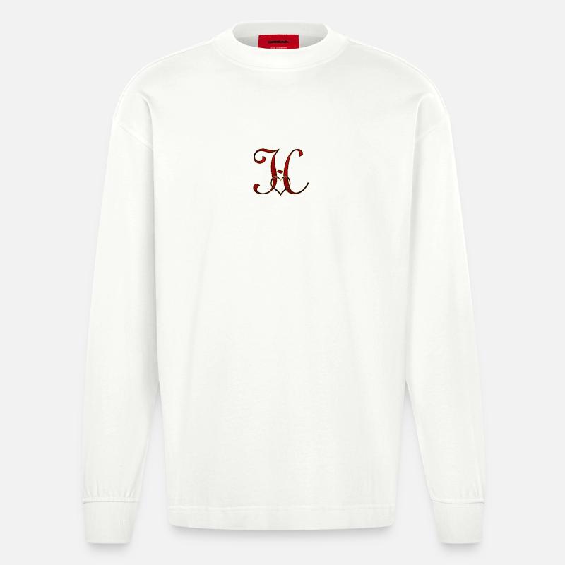 Monogramm H mit Herzrahmen - Heavyweight Oversized Organic Langarmshirt Made in EU - OFF WHITE