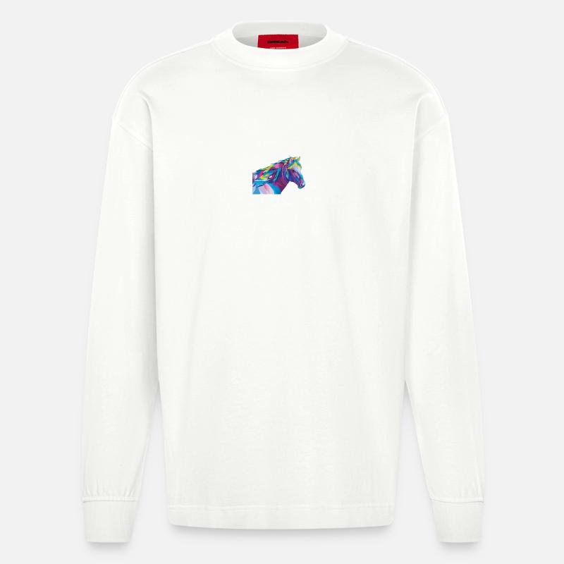 Geometrisches Regenbogenpferd - Heavyweight Oversized Organic Langarmshirt Made in EU - OFF WHITE