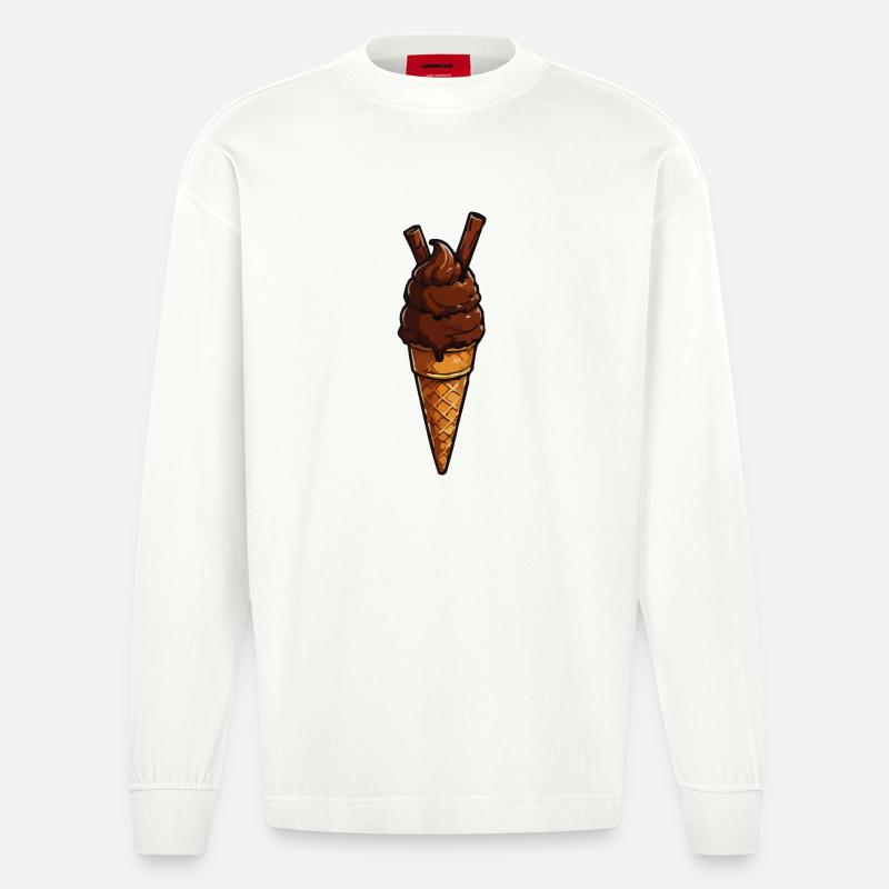 Schokoladen-Eis Cone Muster - Heavyweight Oversized Organic Langarmshirt Made in EU - OFF WHITE