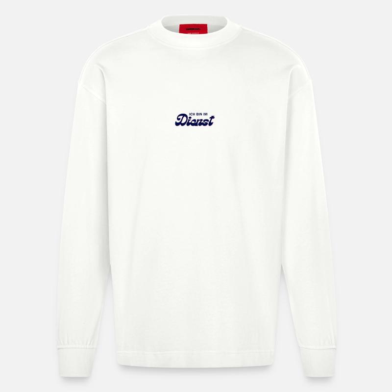 Ich bin im Dienst – Pink Script - Heavyweight Oversized Organic Langarmshirt Made in EU - OFF WHITE