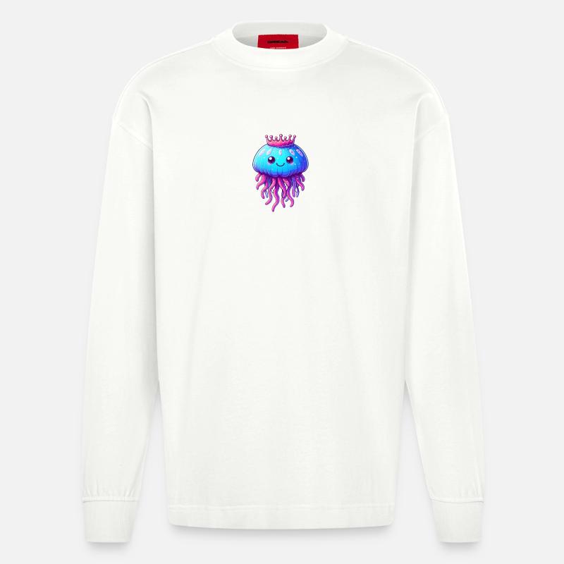 Eine Qualle mit Krone - Heavyweight Oversized Organic Langarmshirt Made in EU - OFF WHITE